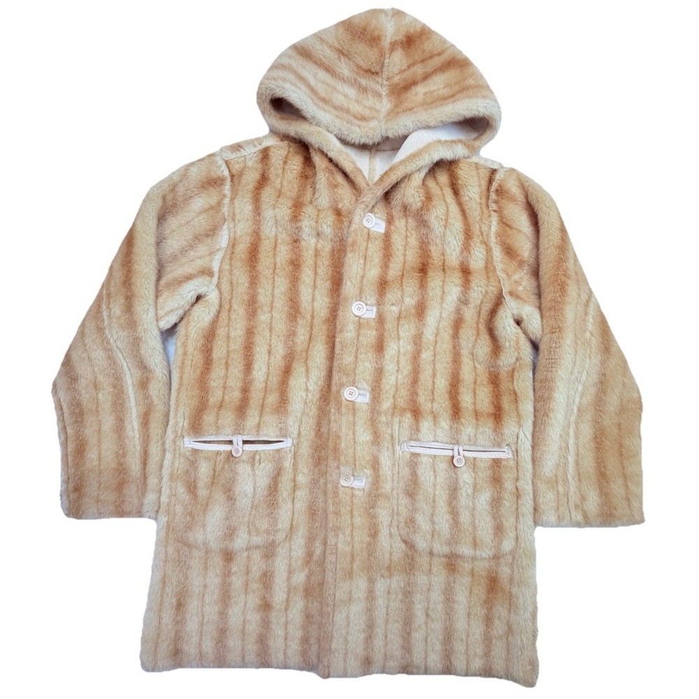 Jones New York Reversible Faux Fur Hooded Coat Tan Brown‎ Striped Womens 1X
